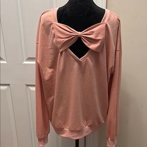 Chic Peach Bow Back Long Sleeve Top